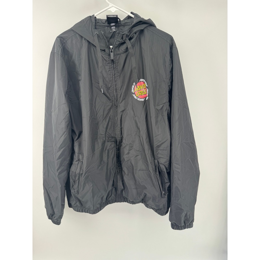 Santa Cruz Skateboards Mens Hooded Windbreaker Jacket Black Dot Logo Large